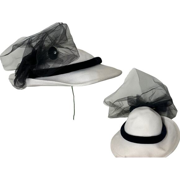 Betmar Hat Ivory Cream & Black Velvet Tulle & Brooch Vintage Wool Dress Fancy main image 4